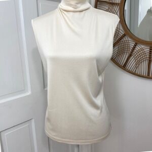 Parisian Signature Silk Cotton Funnel Neck Top L Shell Quiet Luxury Classic